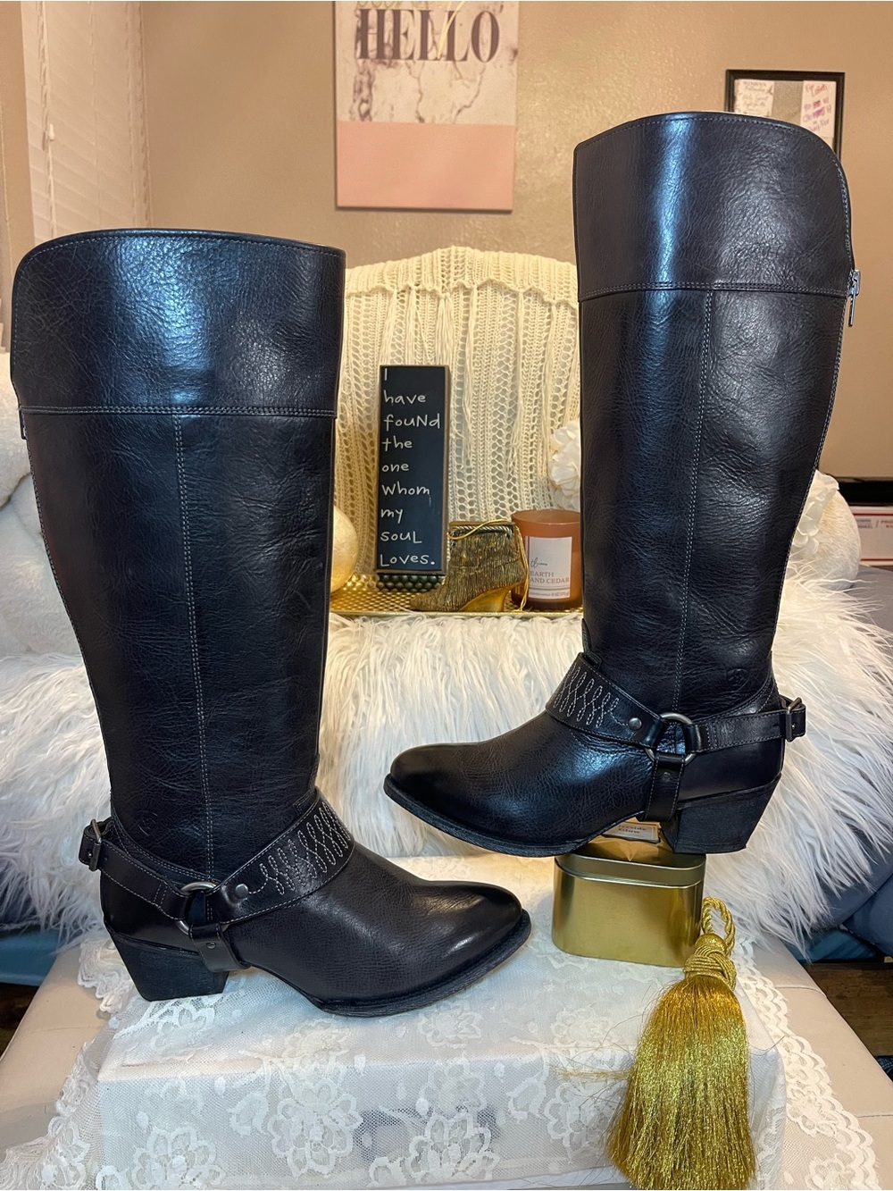 Ariat EUC Sadler Knee High Western Harness Boots in Dark Brown Leather MSRP$279